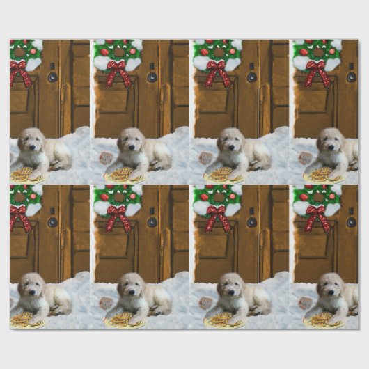 Goldendole Puppy Kerstmis Cadeaupapier (Vlak)