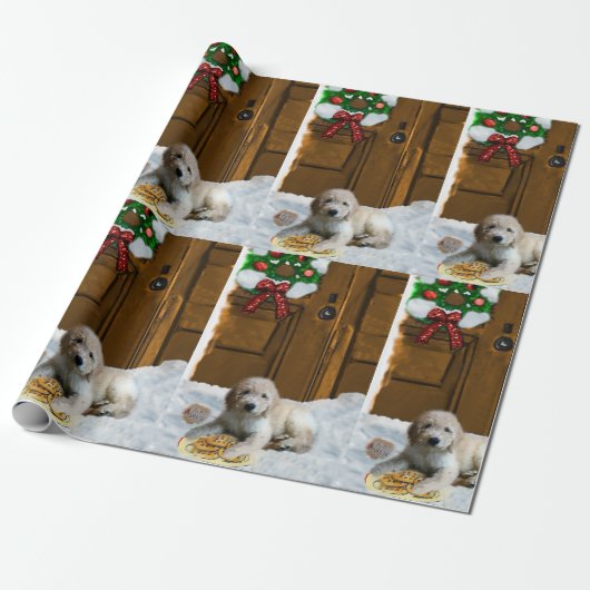 Goldendole Puppy Kerstmis Cadeaupapier (Uitgerold)