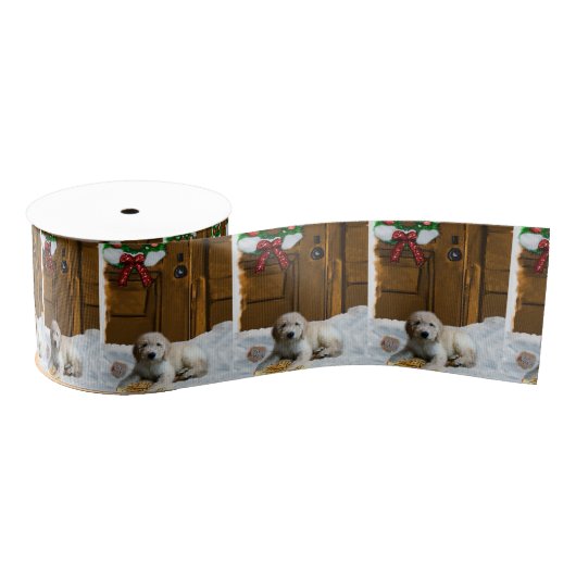 Goldendole Puppy Kerstmis Grosgrain Lint (Spoel)