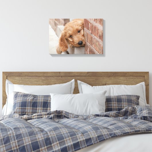 Goldendole Puppy Peeking Canvas Afdruk (Insitu (Slaapkamer))