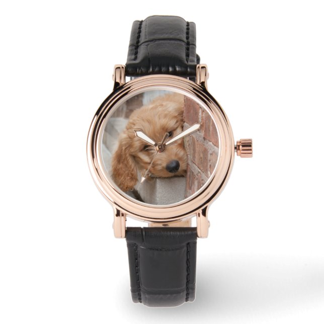 Goldendole Puppy Peeking Horloge (Voorkant)