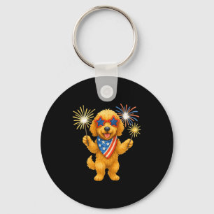 Goldendoodle 4 juli patriotische gouden doodle sleutelhanger