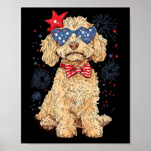 Goldendoodle 4 juli Patriottische Gouden Doodle D Poster (Voorkant)
