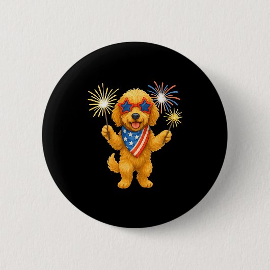 Goldendoodle 4 juli patriottische gouden doodle ronde button 5,7 cm (Voorkant)