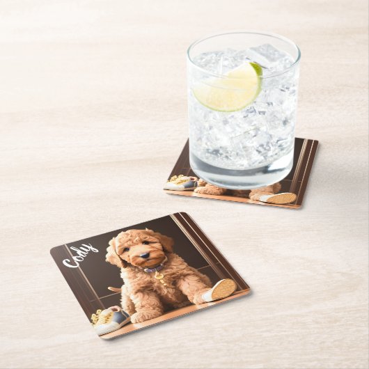 Goldendoodle Aangepaste Vierkante Onderzetters (Insitu)