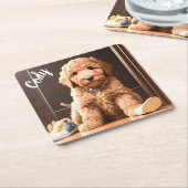 Goldendoodle Aangepaste Vierkante Onderzetters (Schuin)