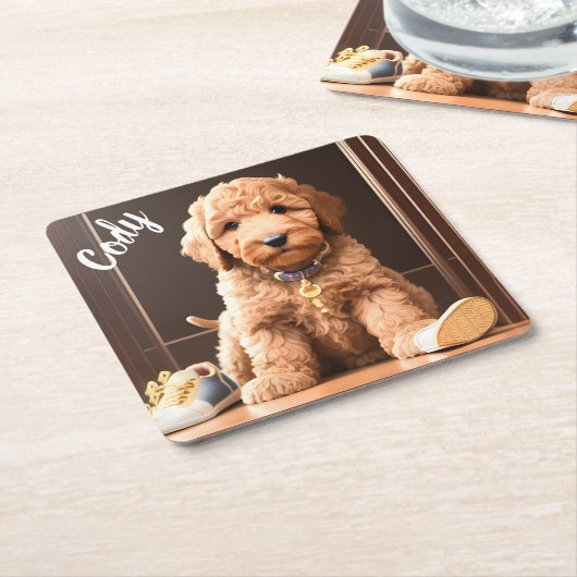 Goldendoodle Aangepaste Vierkante Onderzetters (Schuin)