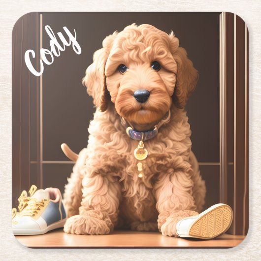 Goldendoodle Aangepaste Vierkante Onderzetters (Voorkant)