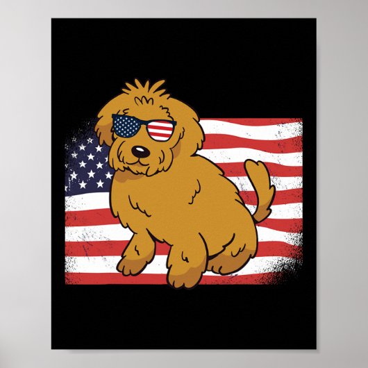Goldendoodle Amerikaanse Vlag 4 juli VS Grappige H Poster (Voorkant)
