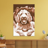 Goldendoodle Art "Happy Dog" Warme neutrale kleure Canvas Afdruk (Insitu (Woonkamer))