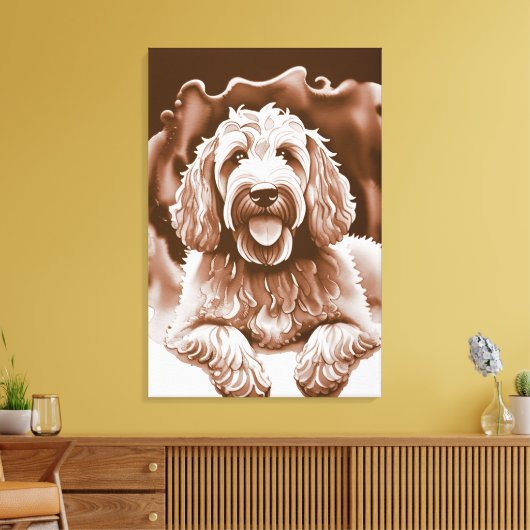 Goldendoodle Art "Happy Dog" Warme neutrale kleure Canvas Afdruk (Insitu (Woonkamer))