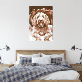 Goldendoodle Art "Happy Dog" Warme neutrale kleure Canvas Afdruk (Insitu (Slaapkamer))
