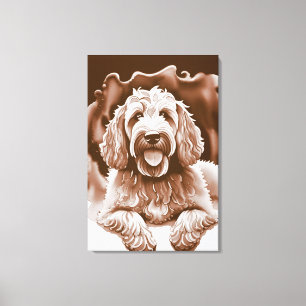 Goldendoodle Art "Happy Dog" Warme neutrale kleure Canvas Afdruk