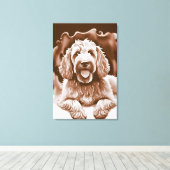 Goldendoodle Art "Happy Dog" Warme neutrale kleure Canvas Afdruk (Insitu (Houten vloer))