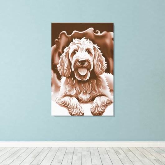 Goldendoodle Art "Happy Dog" Warme neutrale kleure Canvas Afdruk (Insitu (Houten vloer))