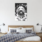 Goldendoodle Art Zwart Wit Schets "Happy Dog" Canvas Afdruk (Insitu (Slaapkamer))