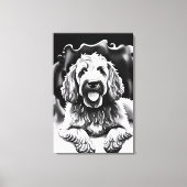 Goldendoodle Art Zwart Wit Schets "Happy Dog" Canvas Afdruk (Voorkant)