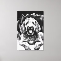 Goldendoodle Art Zwart Wit Schets "Happy Dog"