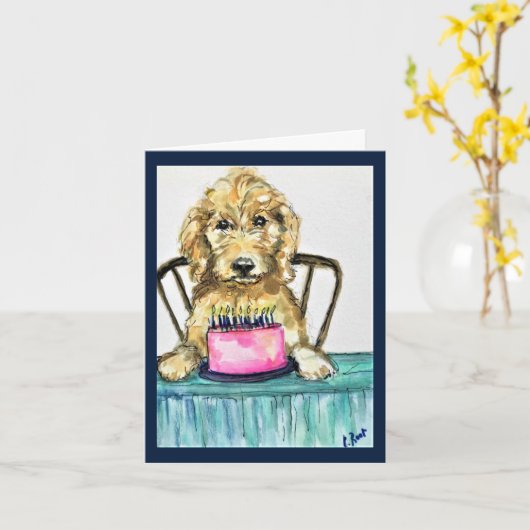 Goldendoodle Birthday Card Kaart (Gele Bloem)