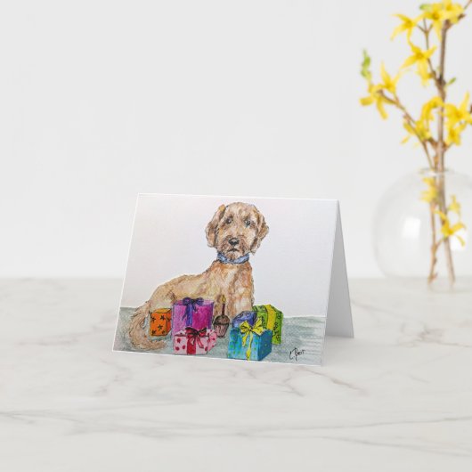 Goldendoodle Birthday Card Kaart (Gele Bloem)