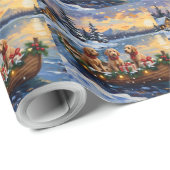 Goldendoodle Christmas Boat Holiday Cadeaupapier (Rol Hoek)