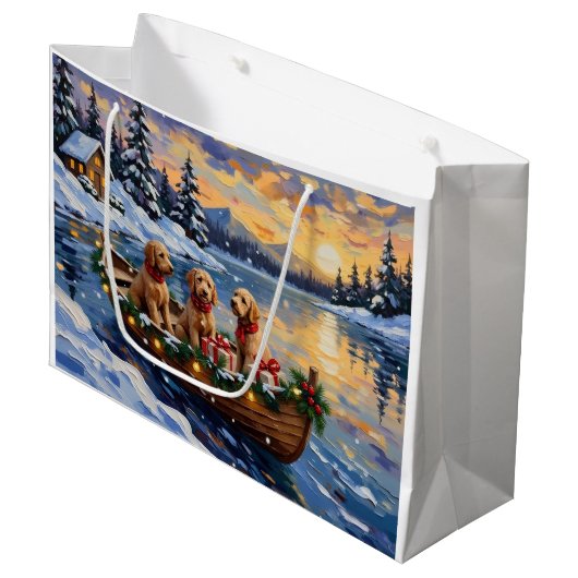 Goldendoodle Christmas Boat Holiday Groot Cadeauzakje (Voorkant Gekanteld)