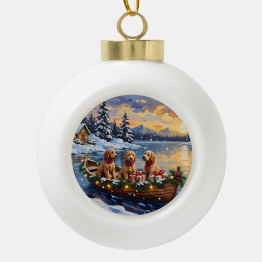Goldendoodle Christmas Boat Holiday Keramische Bal Ornament (Voorkant)