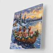 Goldendoodle Christmas Boat Holiday Vierkante Klok (Hoek)