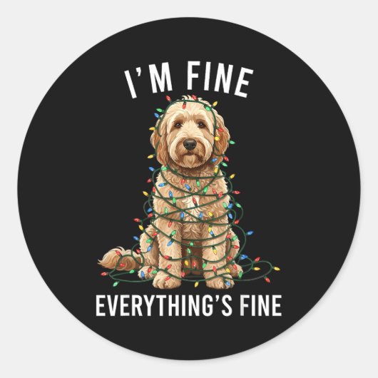 Goldendoodle Christmas I'm Fine Everything Is Fine Ronde Sticker (Voorkant)
