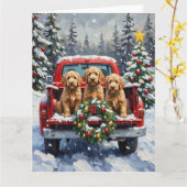 Goldendoodle Christmas Red Truck Holiday Kaart (Gele Bloem)