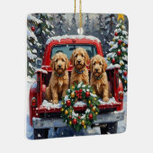 Goldendoodle Christmas Red Truck Holiday Keramisch Ornament (Rechts)