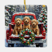 Goldendoodle Christmas Red Truck Holiday Keramisch Ornament (Voorkant)