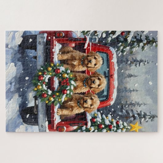 Goldendoodle Christmas Red Truck Holiday Legpuzzel (Horizontaal)