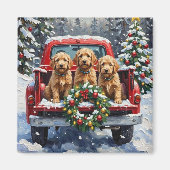 Goldendoodle Christmas Red Truck Holiday Magneet (Voorkant)