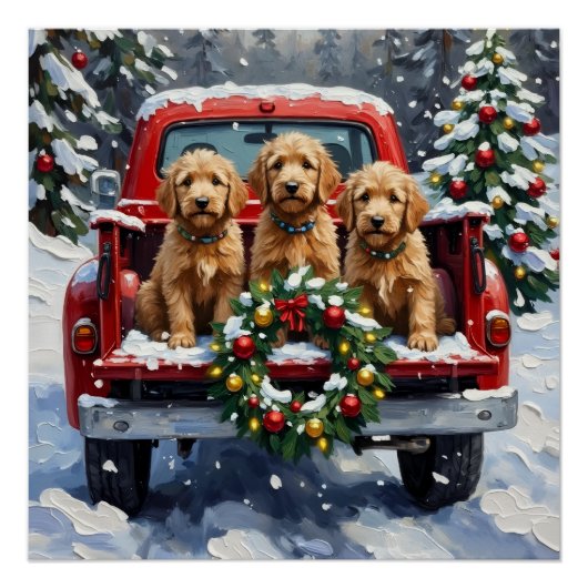 Goldendoodle Christmas Red Truck Holiday Perfect Poster (Voorkant)
