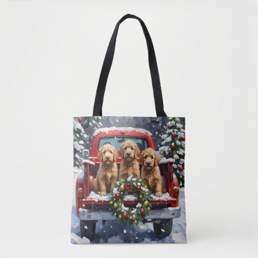 Goldendoodle Christmas Red Truck Holiday Tote Bag (Voorkant)