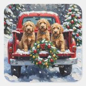 Goldendoodle Christmas Red Truck Holiday Vierkante Sticker (Voorkant)