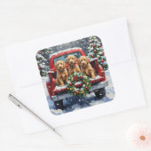 Goldendoodle Christmas Red Truck Holiday Vierkante Sticker (Envelop)