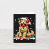 Goldendoodle Christmas Santa Hat Fairy Lights Paja Kaart (Voorkant)
