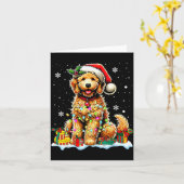 Goldendoodle Christmas Santa Hat Fairy Lights Paja Kaart (Gele Bloem)