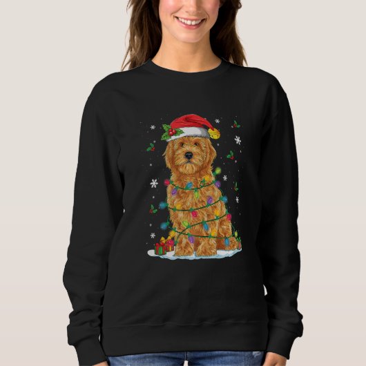 Goldendoodle Christmas Santa Hat Fairy Lights Paja Trui (Voorkant)