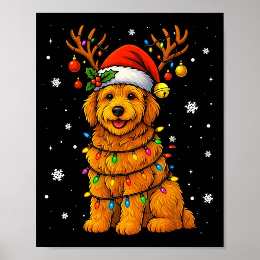 Goldendoodle Christmas Tee Reindeer Christmas Ligh Poster (Voorkant)