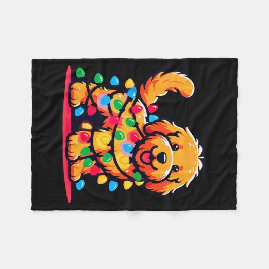 Goldendoodle Christmas Tree Xmas Lights Golden Doo Fleece Deken (Voorkant (Horizontaal))