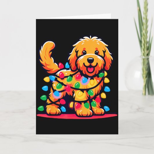 Goldendoodle Christmas Tree Xmas Lights Golden Doo Kaart (Voorkant)
