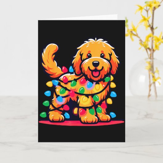 Goldendoodle Christmas Tree Xmas Lights Golden Doo Kaart (Gele Bloem)