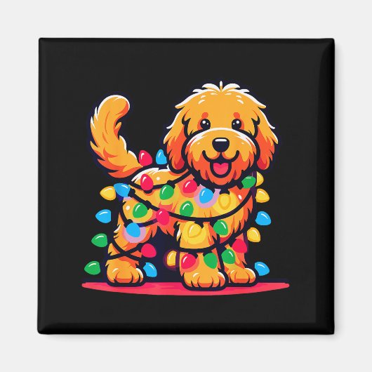 Goldendoodle Christmas Tree Xmas Lights Golden Doo Magneet (Voorkant)