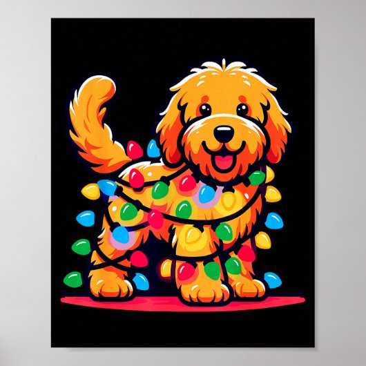 Goldendoodle Christmas Tree Xmas Lights Golden Doo Poster (Voorkant)