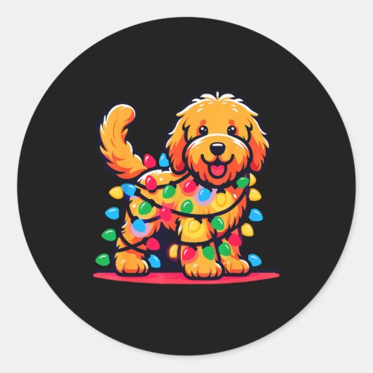 Goldendoodle Christmas Tree Xmas Lights Golden Doo Ronde Sticker (Voorkant)
