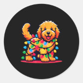 Goldendoodle Christmas Tree Xmas Lights Golden Doo Ronde Sticker (Voorkant)