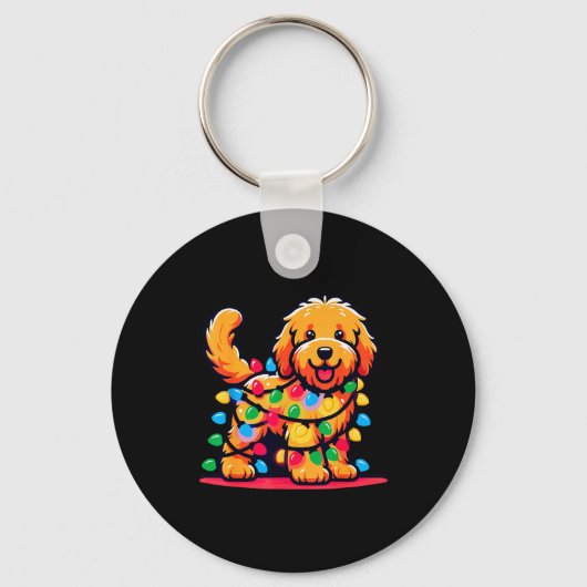 Goldendoodle Christmas Tree Xmas Lights Golden Doo Sleutelhanger (Voorkant)